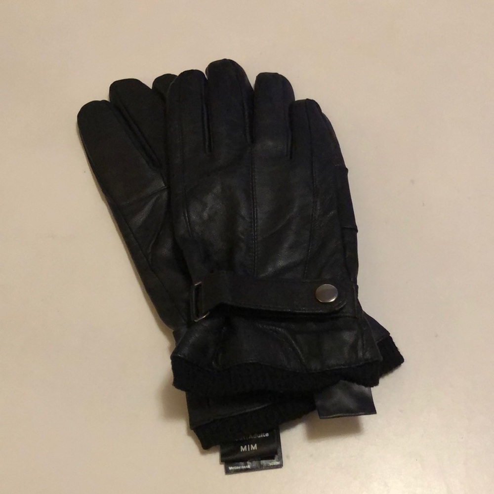 Adult Leather gloves with snap button Medium